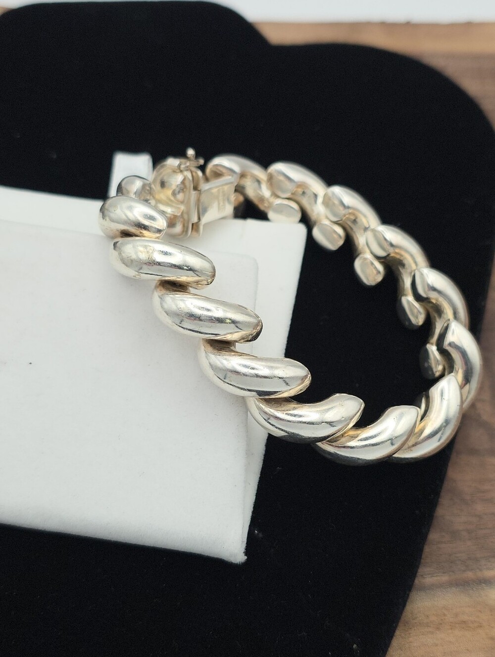Vintage 925 Sterling Silver San Marco Link Heavy Macaroni Bracelet 7.25"